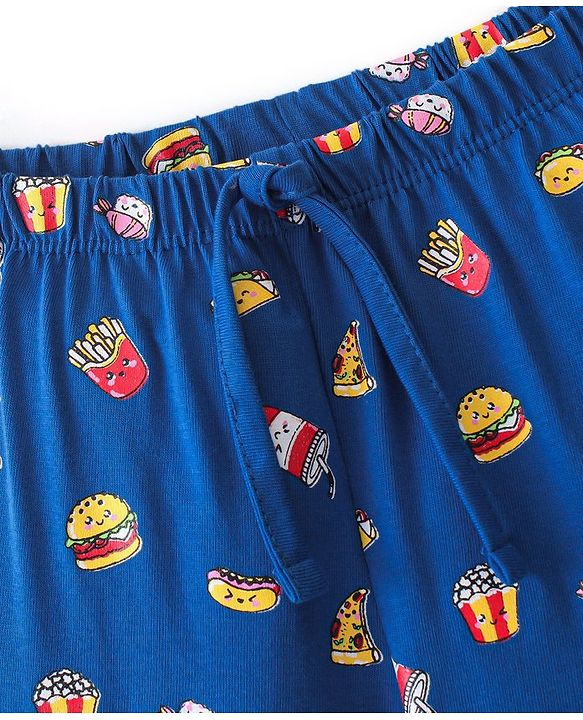 Babyhug Cotton Full Length Lounge Pant Popcorn & Fries Print- Navy Blue