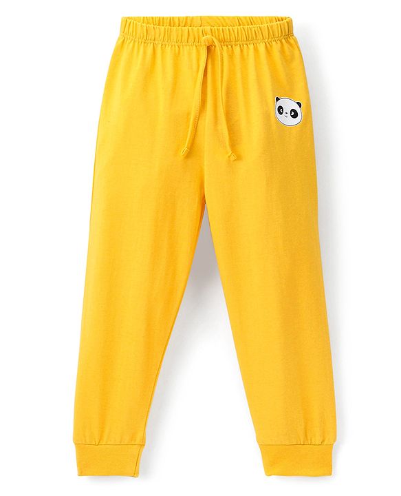 Babyhug Cotton Knit Full Length Lounge Pant Panda Print - Yellow