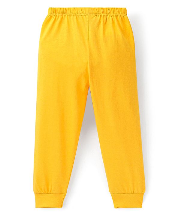 Babyhug Cotton Knit Full Length Lounge Pant Panda Print - Yellow