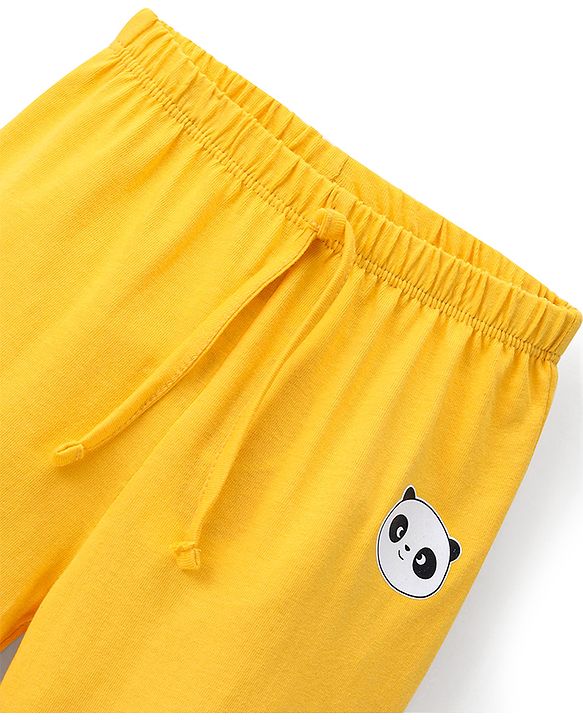 Babyhug Cotton Knit Full Length Lounge Pant Panda Print - Yellow