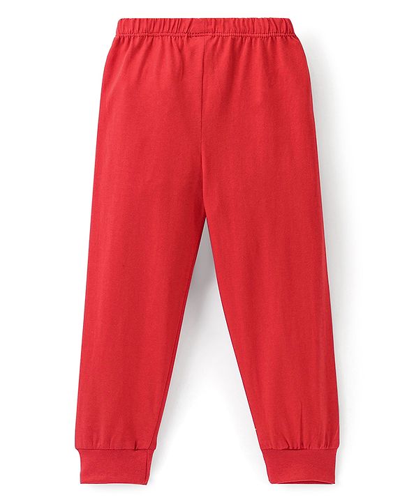 Babyhug Cotton Knit Full Length Lounge Pant Penguin Print - Red