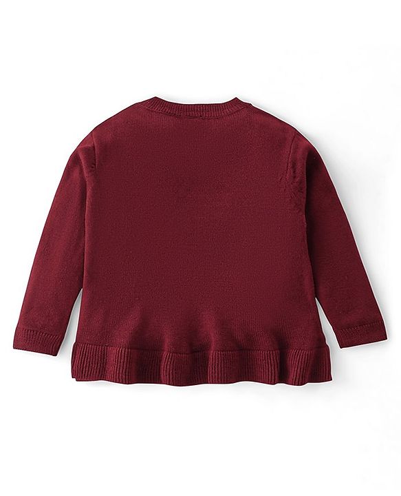 Babyhug Full Sleeves Sweater With Sequin Heart Detailing- Maroon