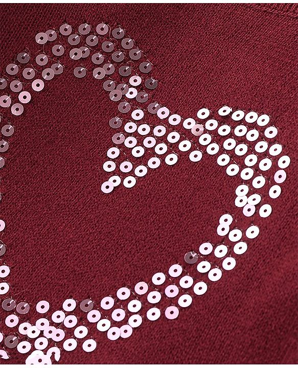 Babyhug Full Sleeves Sweater With Sequin Heart Detailing- Maroon