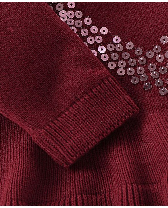 Babyhug Full Sleeves Sweater With Sequin Heart Detailing- Maroon