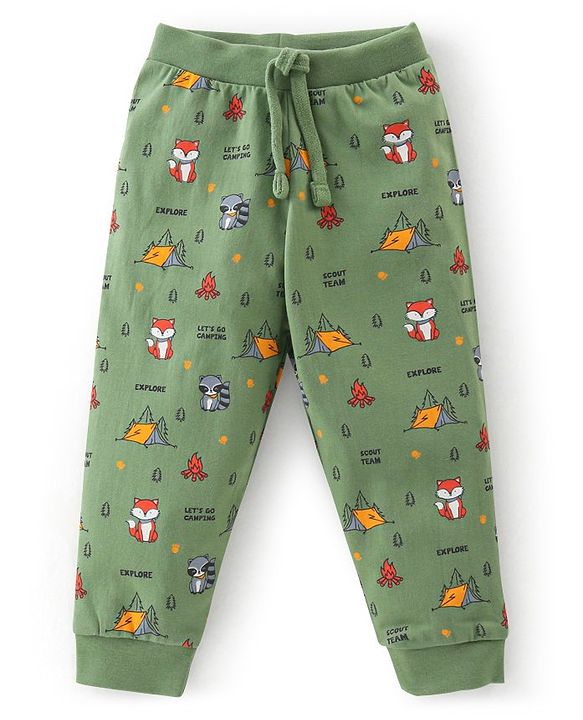 Babyhug Cotton Full Length Lounge Pants Fox Print Pack of 2 - Blue & Green