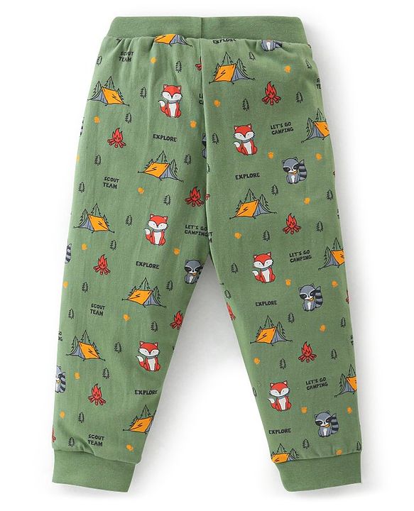 Babyhug Cotton Full Length Lounge Pants Fox Print Pack of 2 - Blue & Green