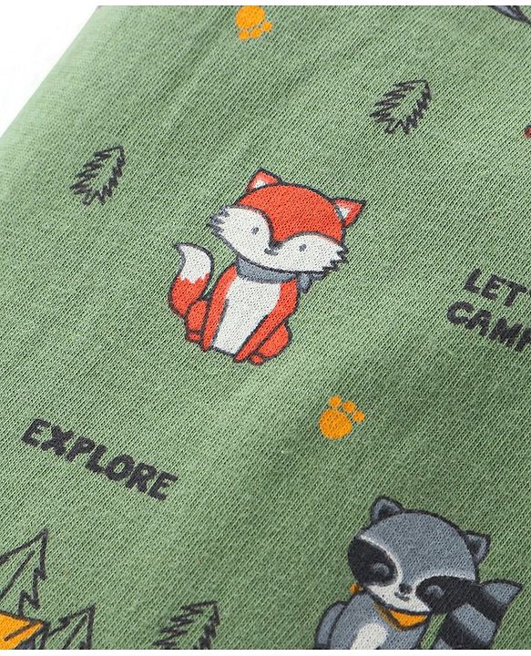 Babyhug Cotton Full Length Lounge Pants Fox Print Pack of 2 - Blue & Green