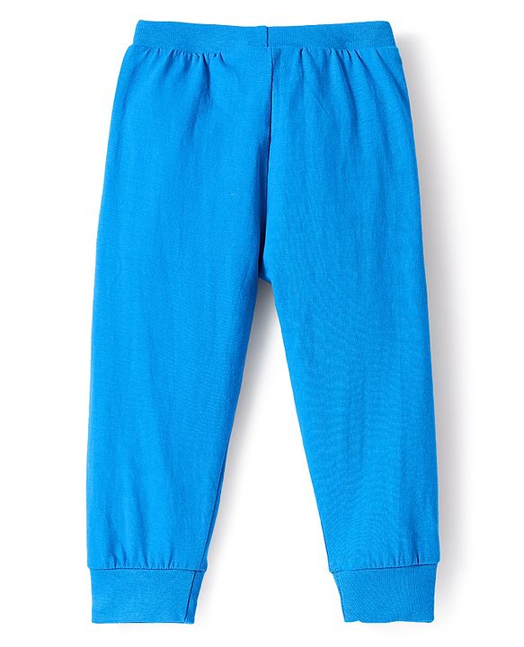 Babyhug Cotton Knit Full Length Dino Printed Lounge Pants Pack of 2 - Navy & Medium Blue