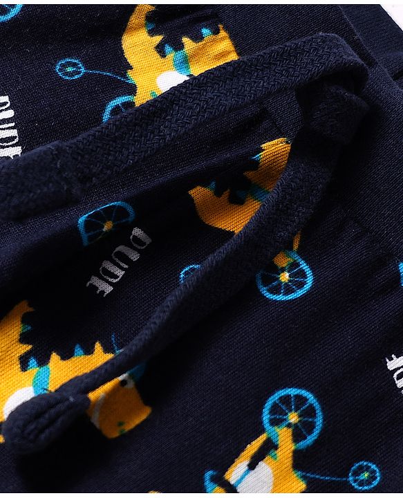 Babyhug Cotton Knit Full Length Dino Printed Lounge Pants Pack of 2 - Navy & Medium Blue