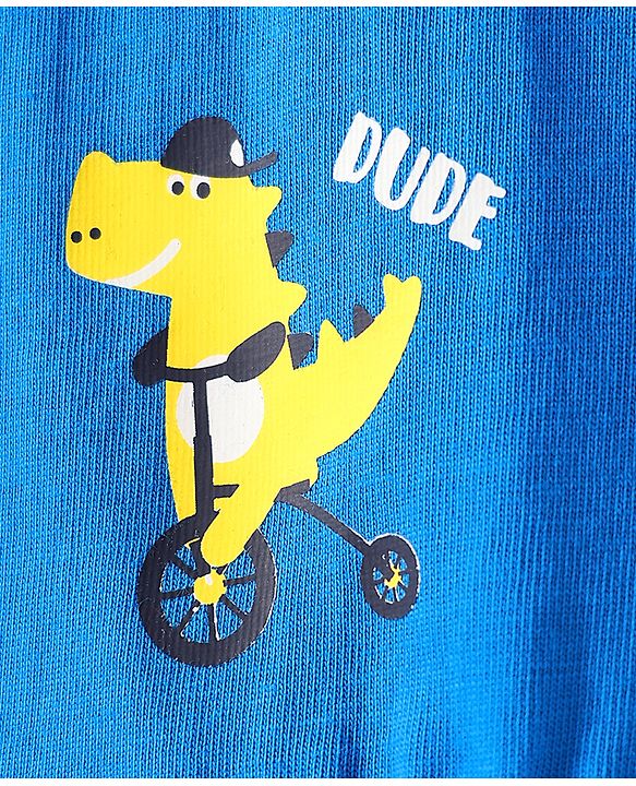 Babyhug Cotton Knit Full Length Dino Printed Lounge Pants Pack of 2 - Navy & Medium Blue