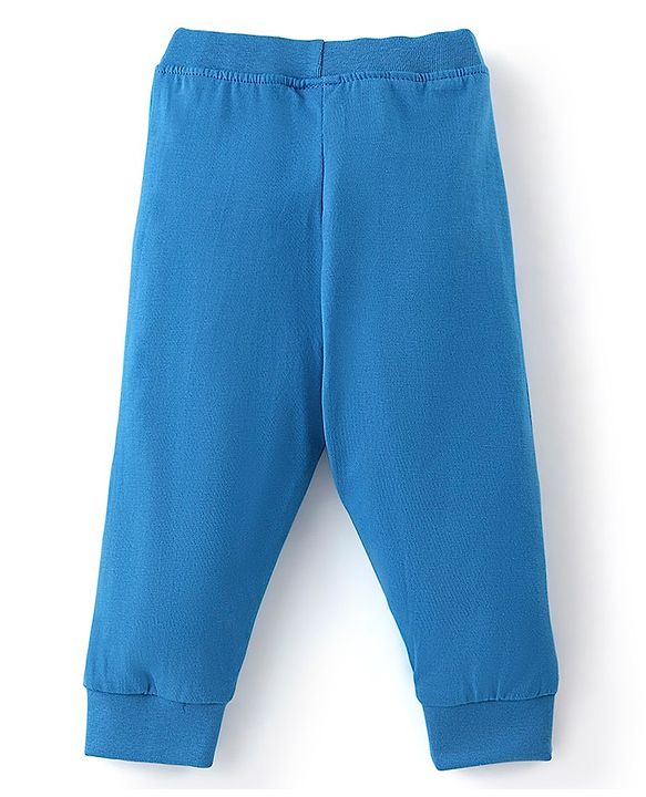 Babyhug Cotton Knit Full Length Lounge Pants with Draw Cord & Text Print Pack of 2 - Green & Blue