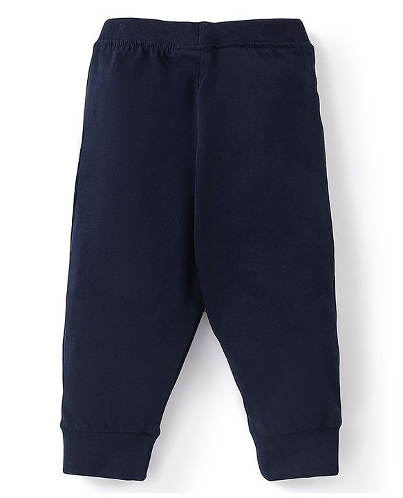 Babyhug Cotton Knit Full Length Lounge Pants with Draw Cord & Dino Print Pack of 2 - Navy & Yellow