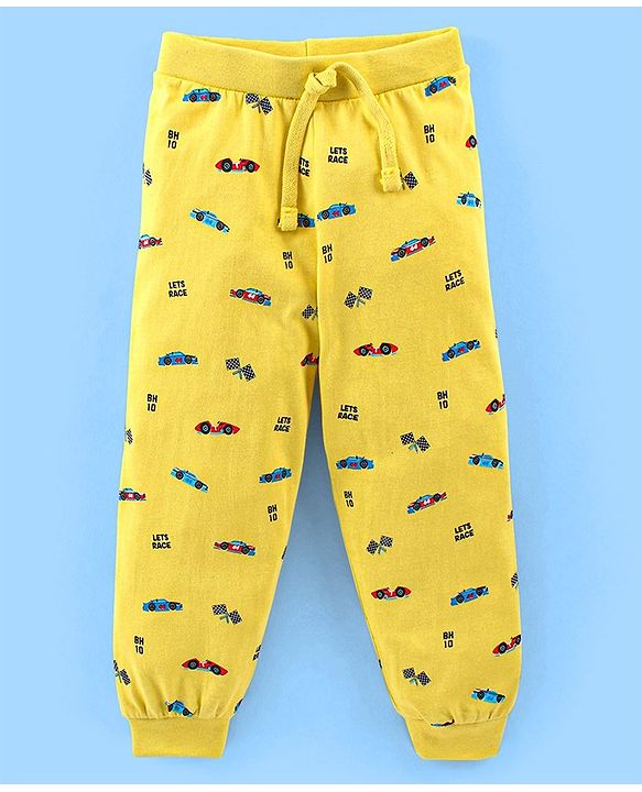 Babyhug Cotton Full Length Lounge Pant Cars Printed Pack of 2 - Blue & Yellow
