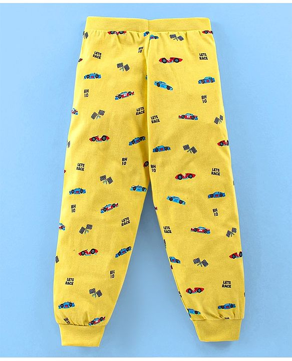 Babyhug Cotton Full Length Lounge Pant Cars Printed Pack of 2 - Blue & Yellow