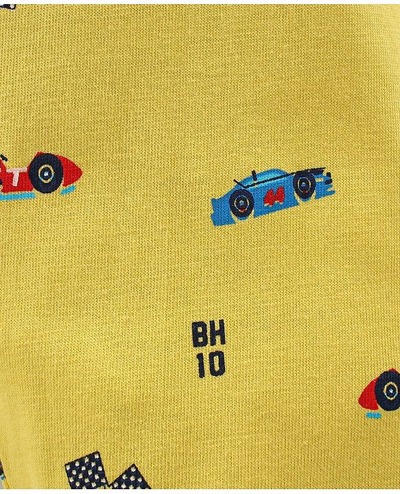 Babyhug Cotton Full Length Lounge Pant Cars Printed Pack of 2 - Blue & Yellow