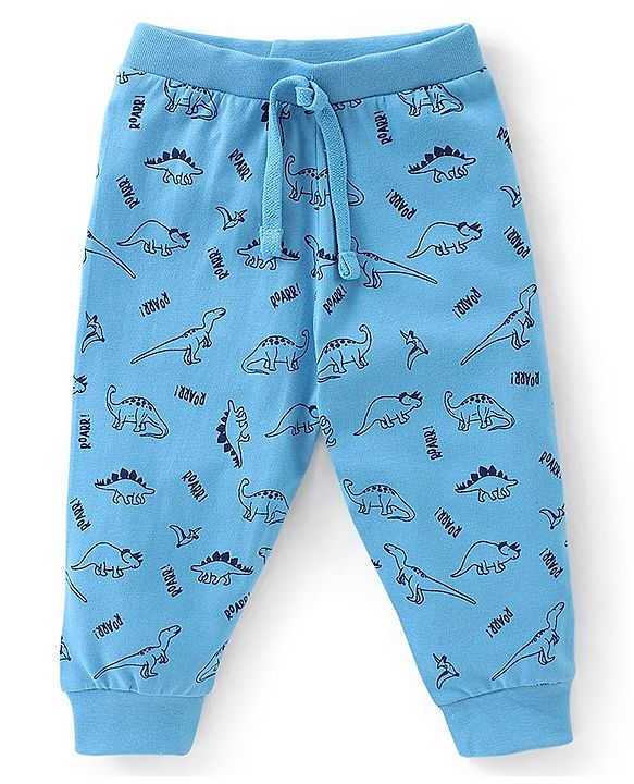 Babyhug Cotton Knit Full Length Lounge Pants Dino Print Pack of 2 - Blue & Orange
