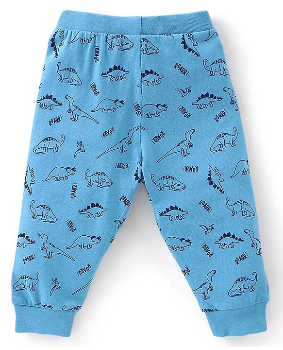 Babyhug Cotton Knit Full Length Lounge Pants Dino Print Pack of 2 - Blue & Orange
