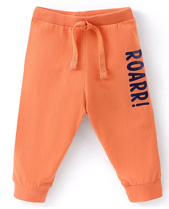 Babyhug Cotton Knit Full Length Lounge Pants Dino Print Pack of 2 - Blue & Orange
