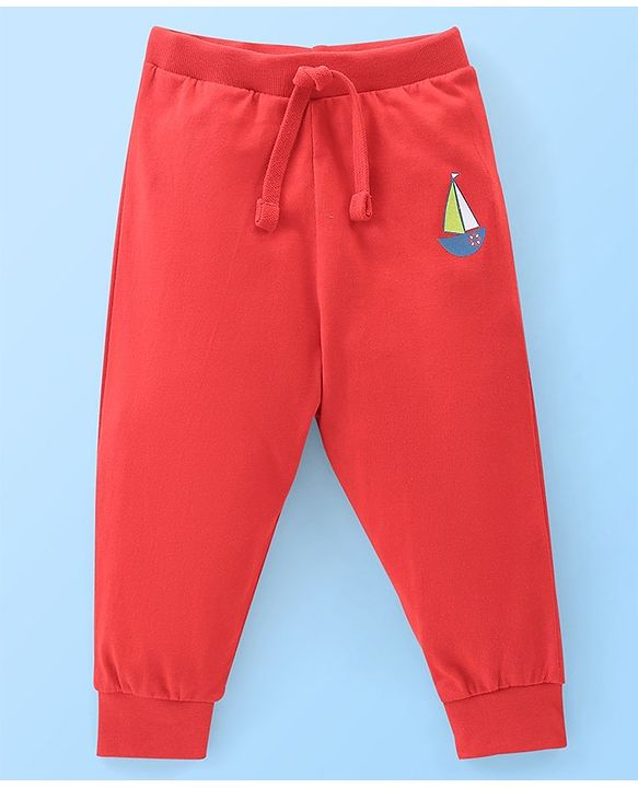 Babyhug Cotton Full Length Lounge Pants Boat Print Pack of 2- Red & White