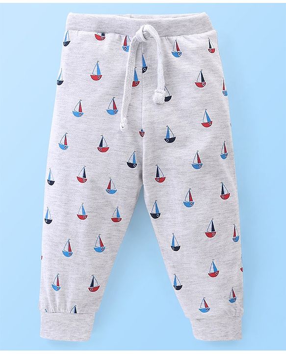 Babyhug Cotton Full Length Lounge Pants Boat Print Pack of 2- Red & White