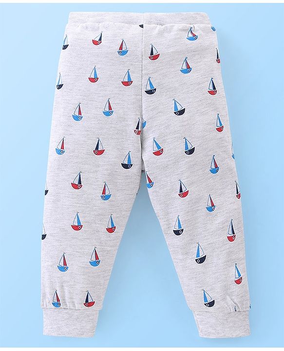 Babyhug Cotton Full Length Lounge Pants Boat Print Pack of 2- Red & White