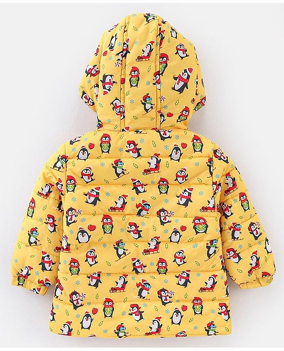 Babyhug Full Sleeves Hooded & Padded Jacket Penguin Print- Yellow