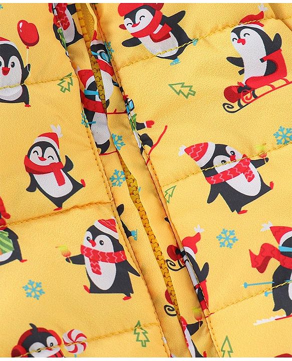 Babyhug Full Sleeves Hooded & Padded Jacket Penguin Print- Yellow