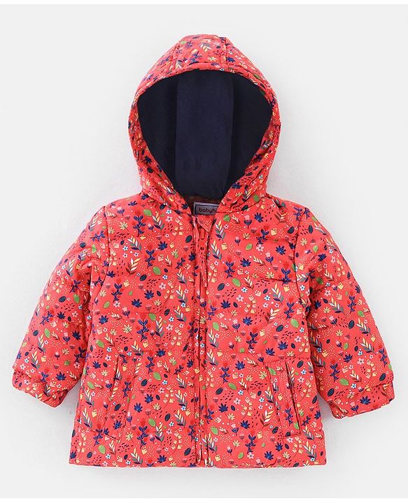 Babyhug Full Sleeves Hooded & Padded Jacket Floral Print- Coral