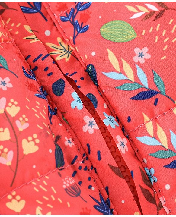 Babyhug Full Sleeves Hooded & Padded Jacket Floral Print- Coral
