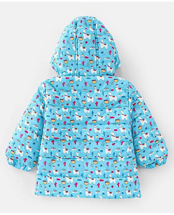 Babyhug Full Sleeves Hooded & Padded Jacket Llama Print- Blue