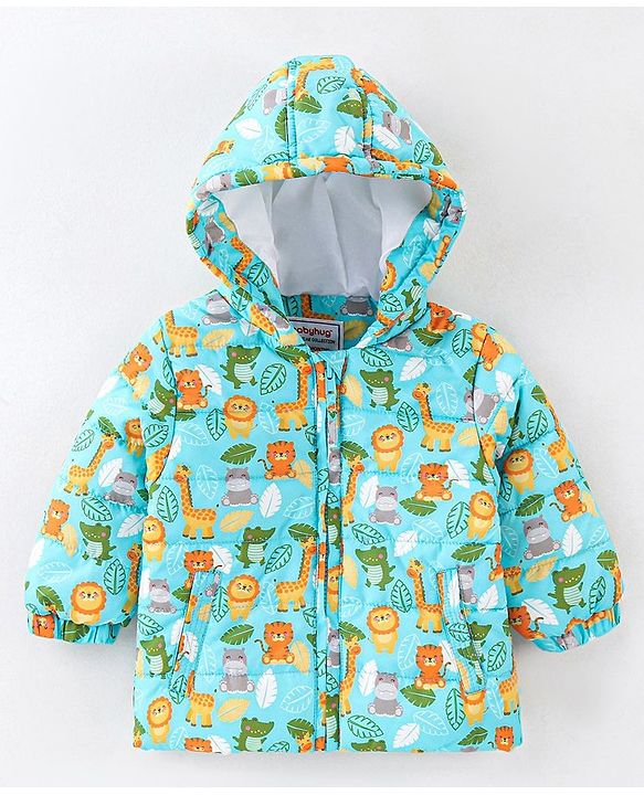 Babyhug Full Sleeves Hooded & Padded Jacket Lion & Tiger Print- Green