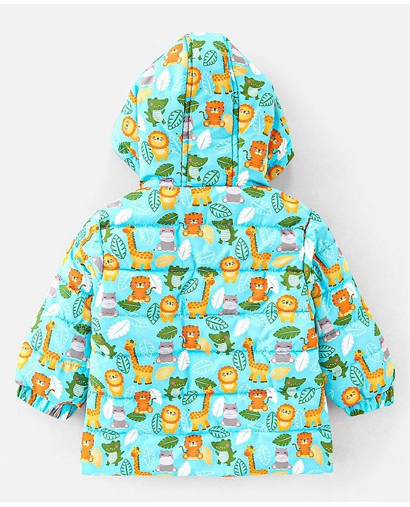 Babyhug Full Sleeves Hooded & Padded Jacket Lion & Tiger Print- Green