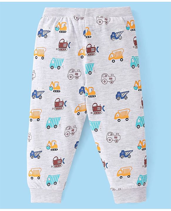 Babyhug Cotton Knit Full Length Lounge Pant Construction Vehicle Print Pack Of 2 - Yellow & White