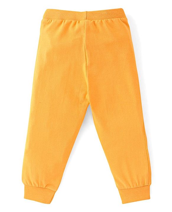 Babyhug Cotton Knit Full Length Lounge Pant Construction Vehicle Print Pack Of 2 - Yellow & White