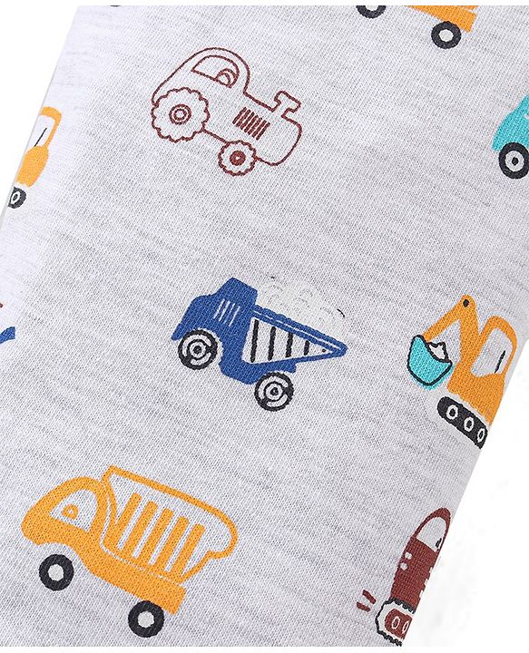 Babyhug Cotton Knit Full Length Lounge Pant Construction Vehicle Print Pack Of 2 - Yellow & White