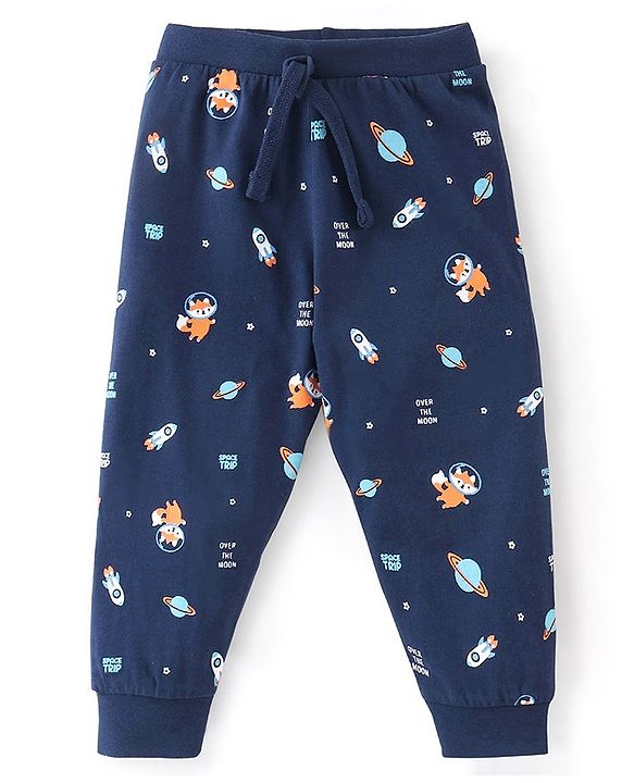 Babyhug Cotton Knit Full Length Lounge Pant Space Pack of 2 - Orange & Blue
