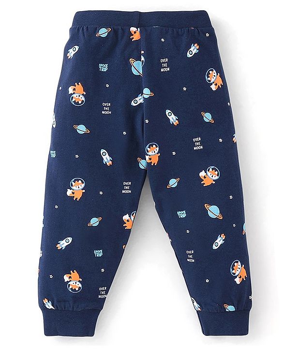 Babyhug Cotton Knit Full Length Lounge Pant Space Pack of 2 - Orange & Blue