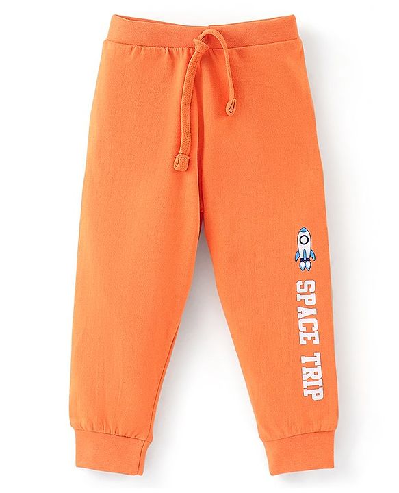 Babyhug Cotton Knit Full Length Lounge Pant Space Pack of 2 - Orange & Blue