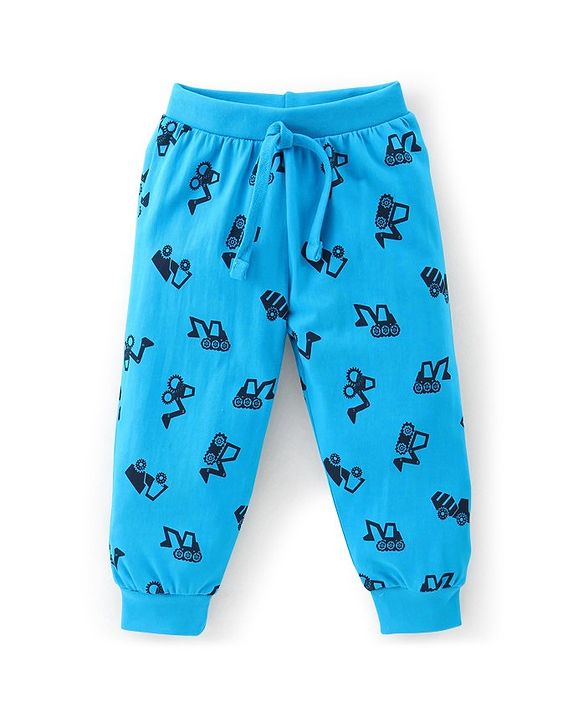Babyhug Cotton Full Length Lounge Pants Truck Print Pack of 2- Blue & Green