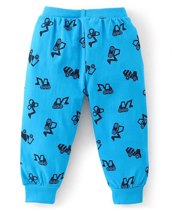 Babyhug Cotton Full Length Lounge Pants Truck Print Pack of 2- Blue & Green