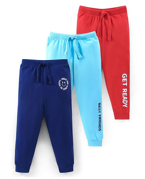 Babyhug Cotton Full Length Text Printed Lounge Pants Pack of 3 - Multicolour