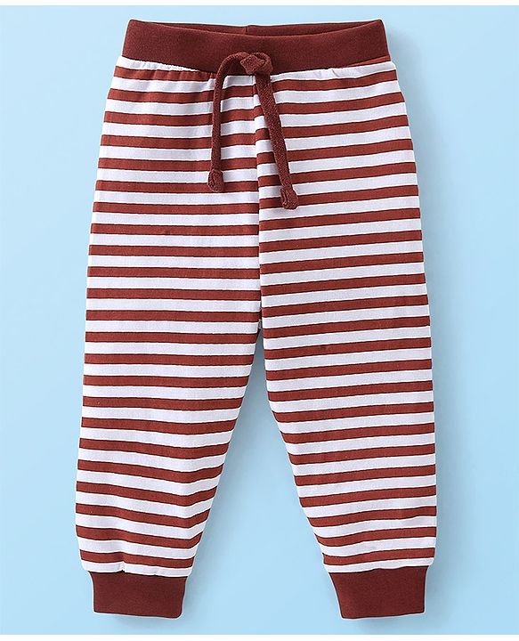 Babyhug Cotton Knit Full Length Lounge Pant Striped & Dino Print Pack of 3 - Beige Red & White