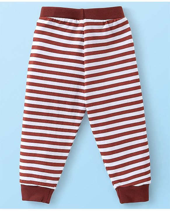 Babyhug Cotton Knit Full Length Lounge Pant Striped & Dino Print Pack of 3 - Beige Red & White