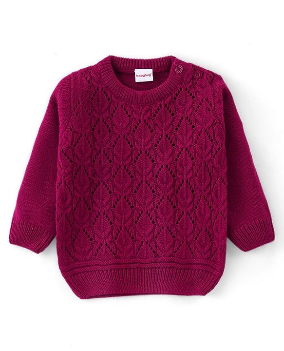 Babyhug Full Sleeves Sweater With Cable Knit Design - Purple