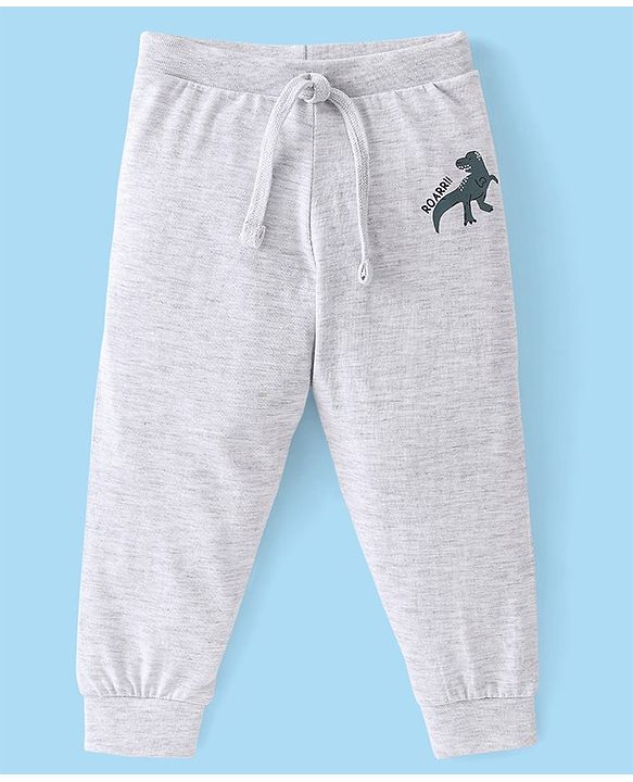 Babyhug Cotton Knit Full Length Lounge Pants Stripes & Dino Print Pack of 3 - Green Beige & White