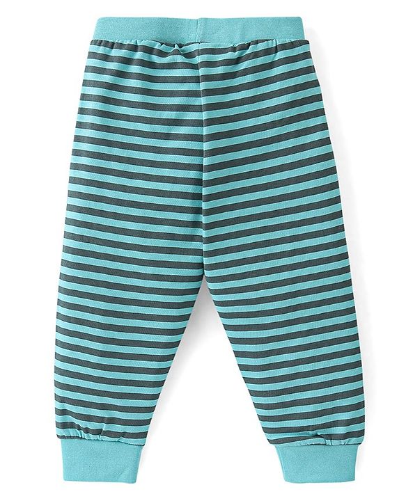 Babyhug Cotton Knit Full Length Lounge Pants Stripes & Dino Print Pack of 3 - Green Beige & White