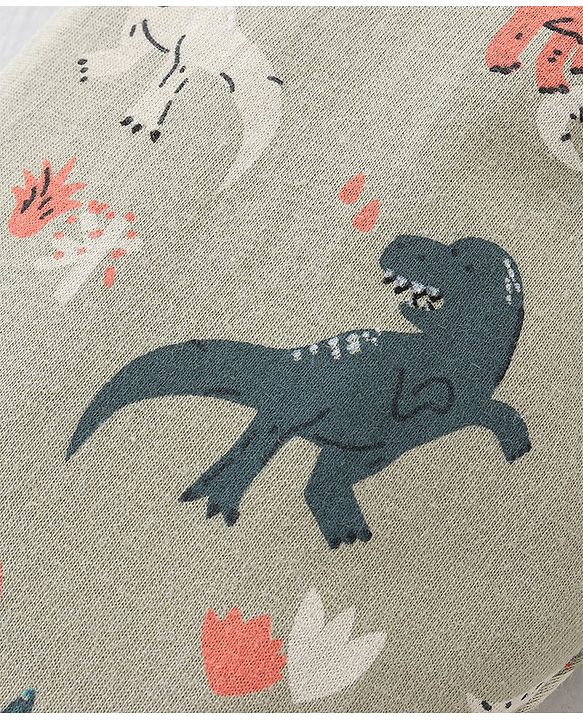 Babyhug Cotton Knit Full Length Lounge Pants Stripes & Dino Print Pack of 3 - Green Beige & White