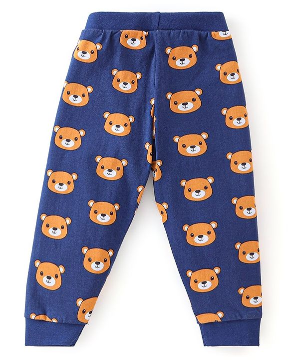Babyhug Cotton Knit Full Length Lounge Pants Stripes & Teddy Print Pack of 3 - Brown Blue & Yellow
