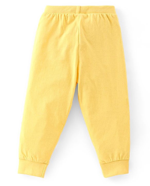 Babyhug Cotton Knit Full Length Lounge Pants Stripes & Teddy Print Pack of 3 - Brown Blue & Yellow
