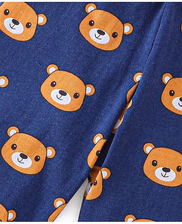 Babyhug Cotton Knit Full Length Lounge Pants Stripes & Teddy Print Pack of 3 - Brown Blue & Yellow